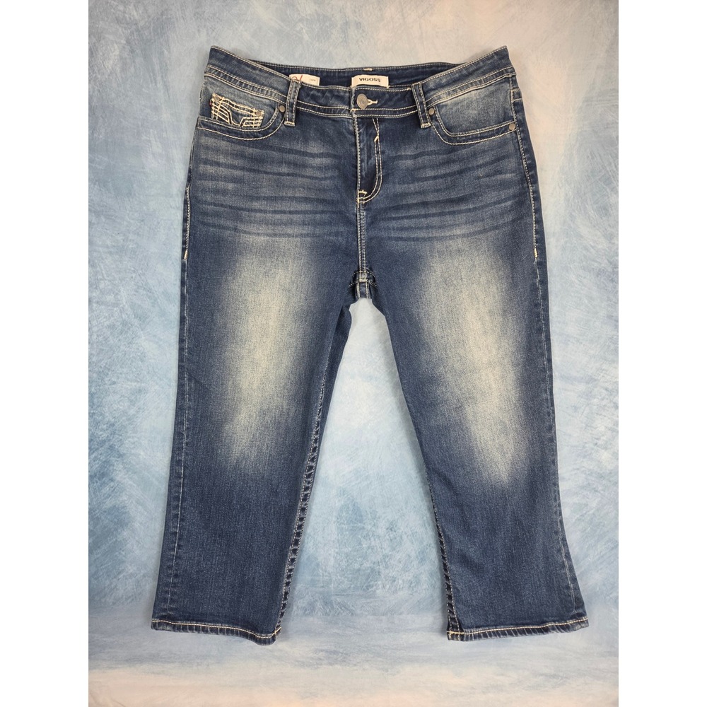 Vigoss Capri Women's Jeans 16 Blue Mid Rise Cropped Embroidered Stretch Y2K